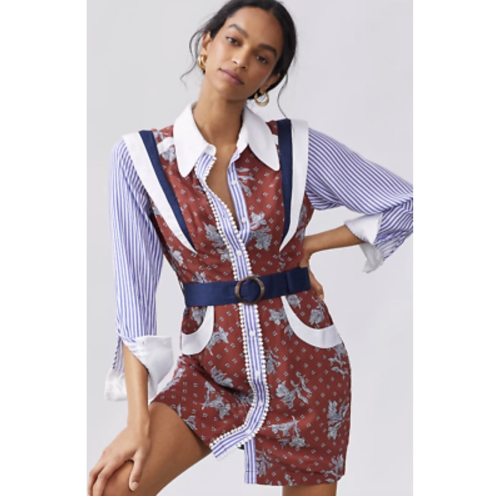 Anthropologie ATSU Floral Striped Mini Shirtdress (NWT)
